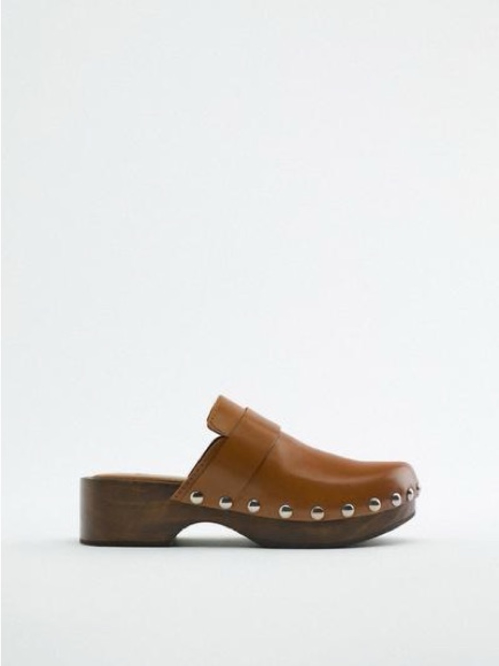Zara Brown Leather Studded Clog Mule